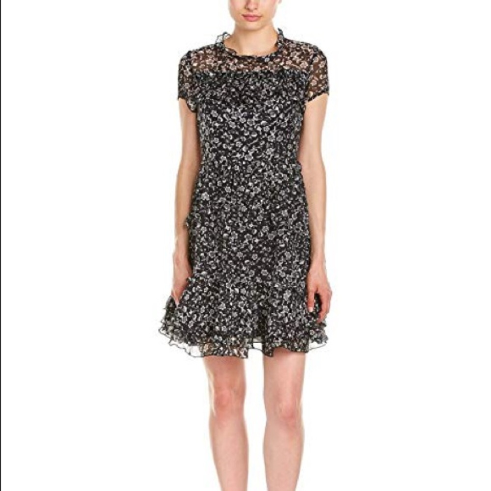 French Connection black floral tiered ruffle dress